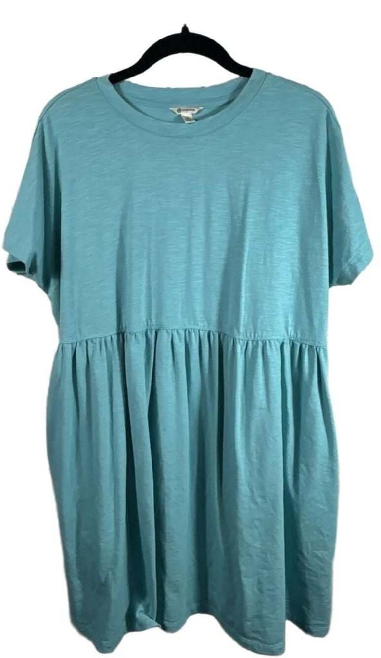 Versona Blue Teal Short Sleeve Crew Neck Babydoll Dress Size S